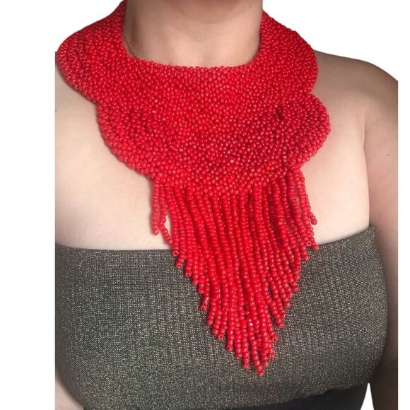 Bold Red Beaded Statement Necklace – Glamorous & Unforgettable - Picture 12 of 17